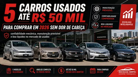 5 carros usados até R$ 50 mil para pesquisar em 2026